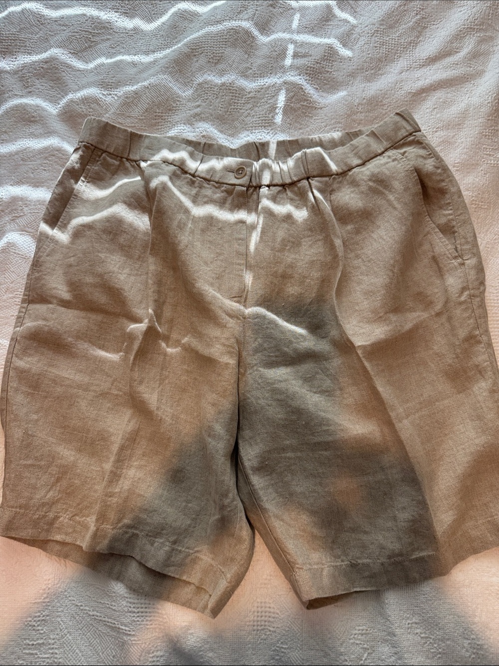 Eileen Fisher Light Taupe Linen-Blend Shorts